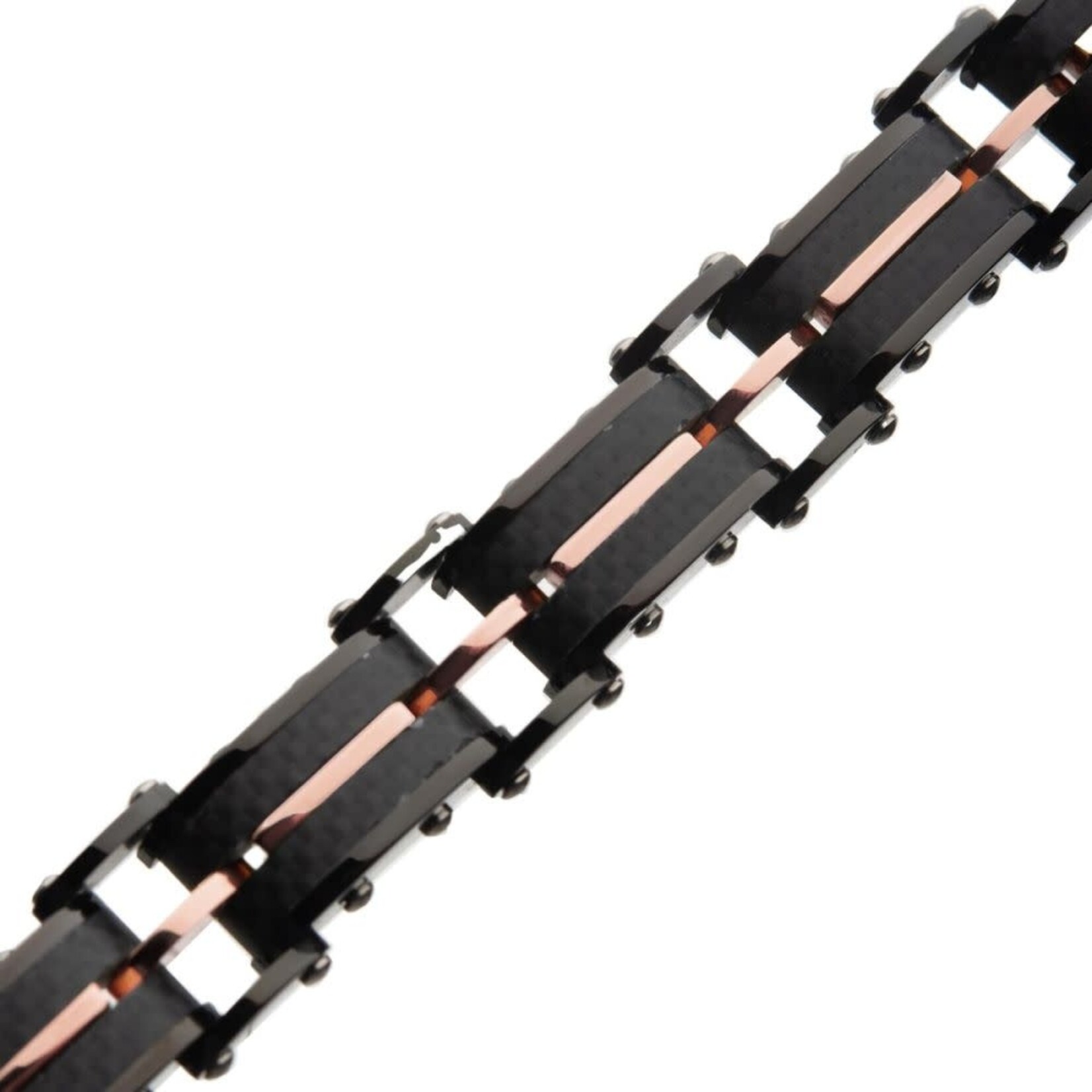 Inox Solid Carbon Graphite & Rose Gold IP Link Bracelet 8"-8.5"
