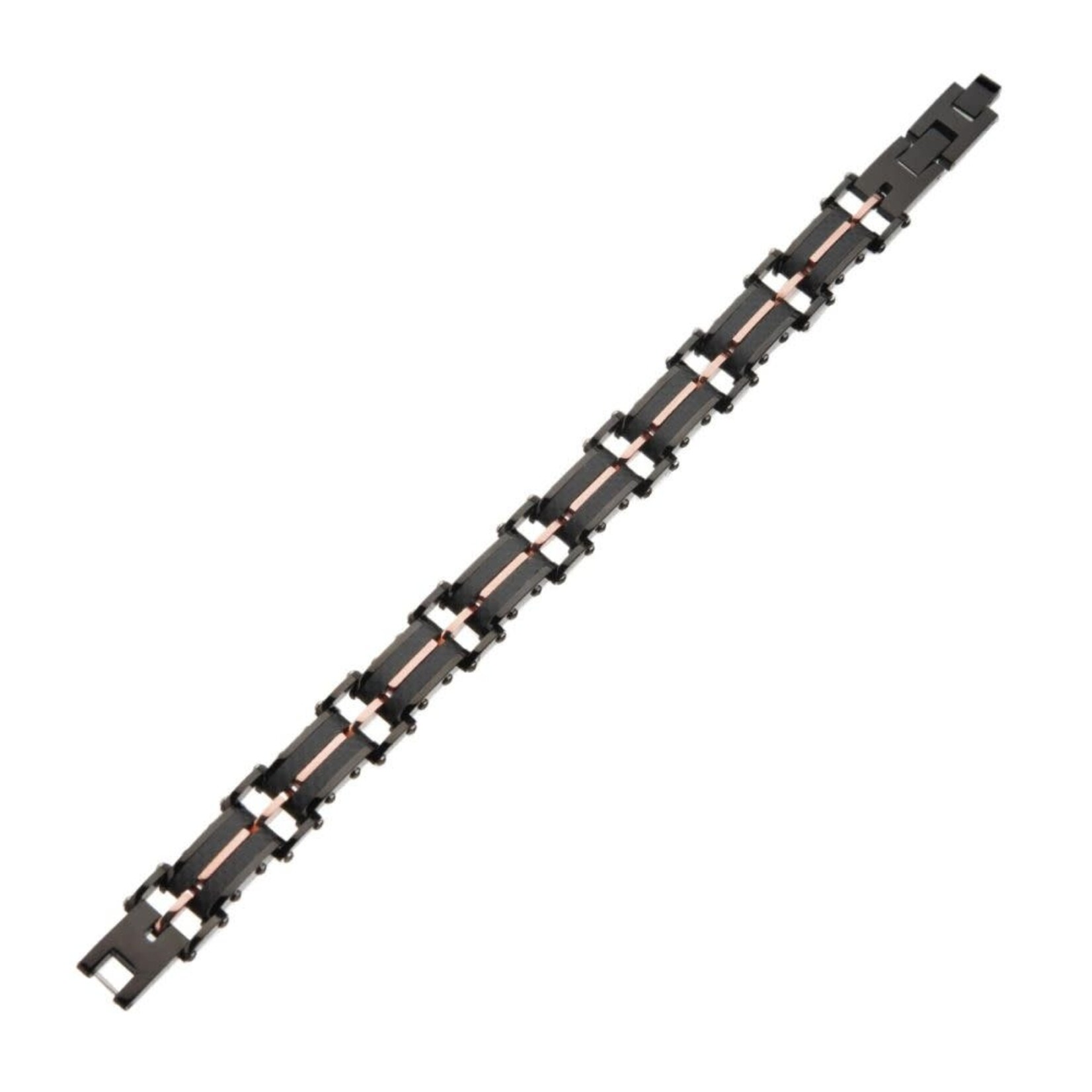 Inox Solid Carbon Graphite & Rose Gold IP Link Bracelet 8"-8.5"