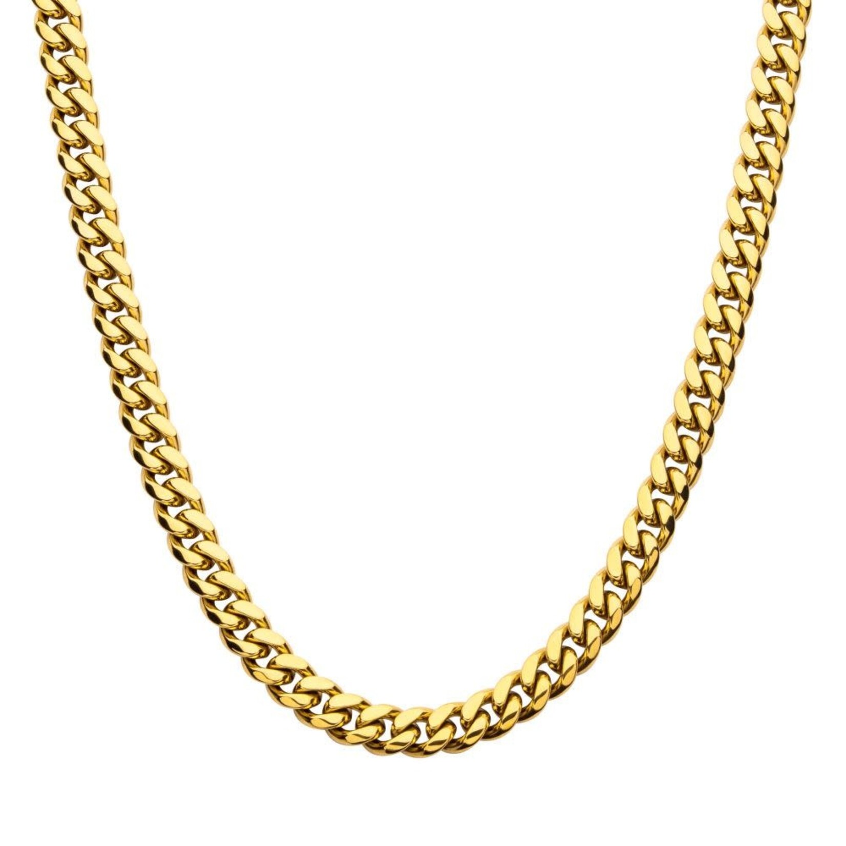 Inox 10mm 18Kt Gold IP Miami Cuban Chain Necklace with CNC Precision Set CZ Double Tab Box Clasp 24"