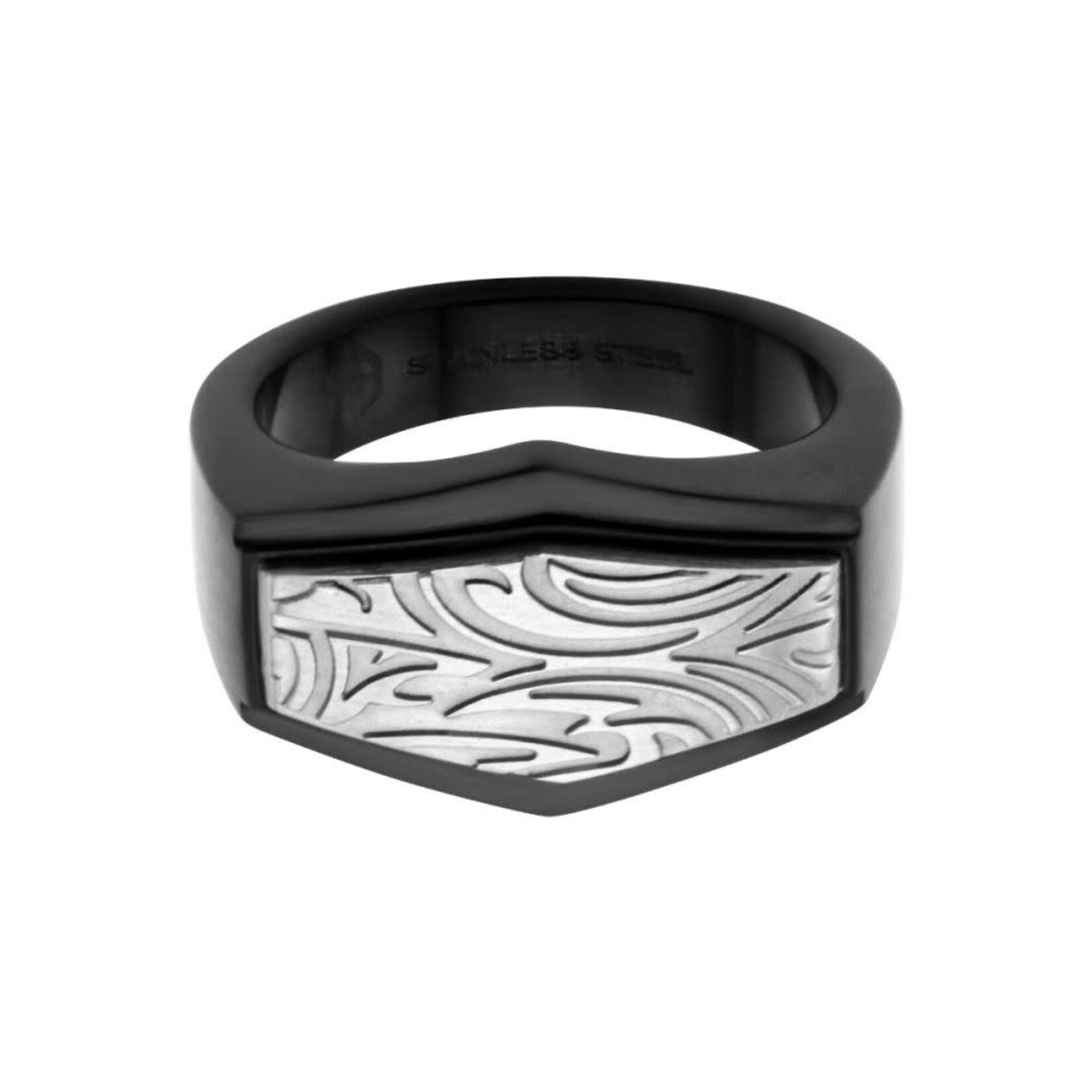 Inox Black IP Stainless Steel with Steel Grooves & Crests Ring