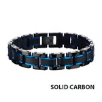 Inox Black IP, Blue IP & Solid Carbon Fiber Center Link Bracelet 8.25"-8.75"