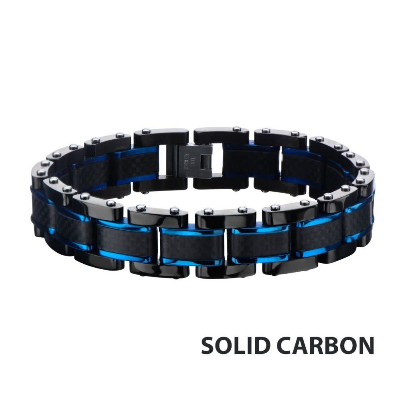 Inox Black IP, Blue IP & Solid Carbon Fiber Center Link Bracelet 8.25"-8.75"
