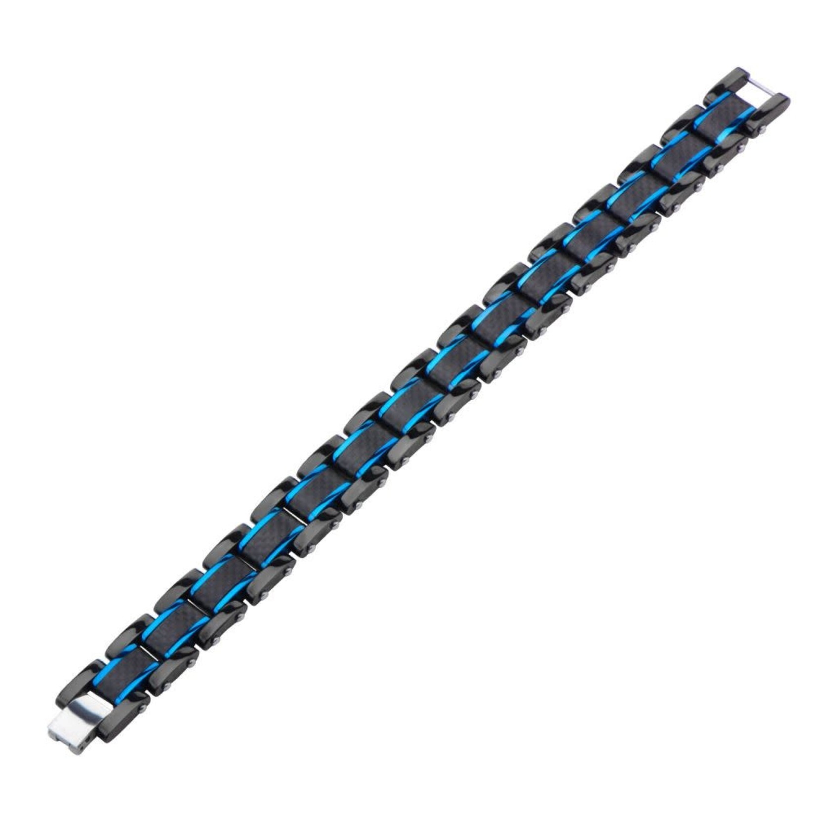 Inox Black IP, Blue IP & Solid Carbon Fiber Center Link Bracelet 8.25"-8.75"