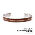 Inox Titanium & Whiskey Barrel Wood Inlay with Embedded Guitar String Cuff Bracelet 8"
