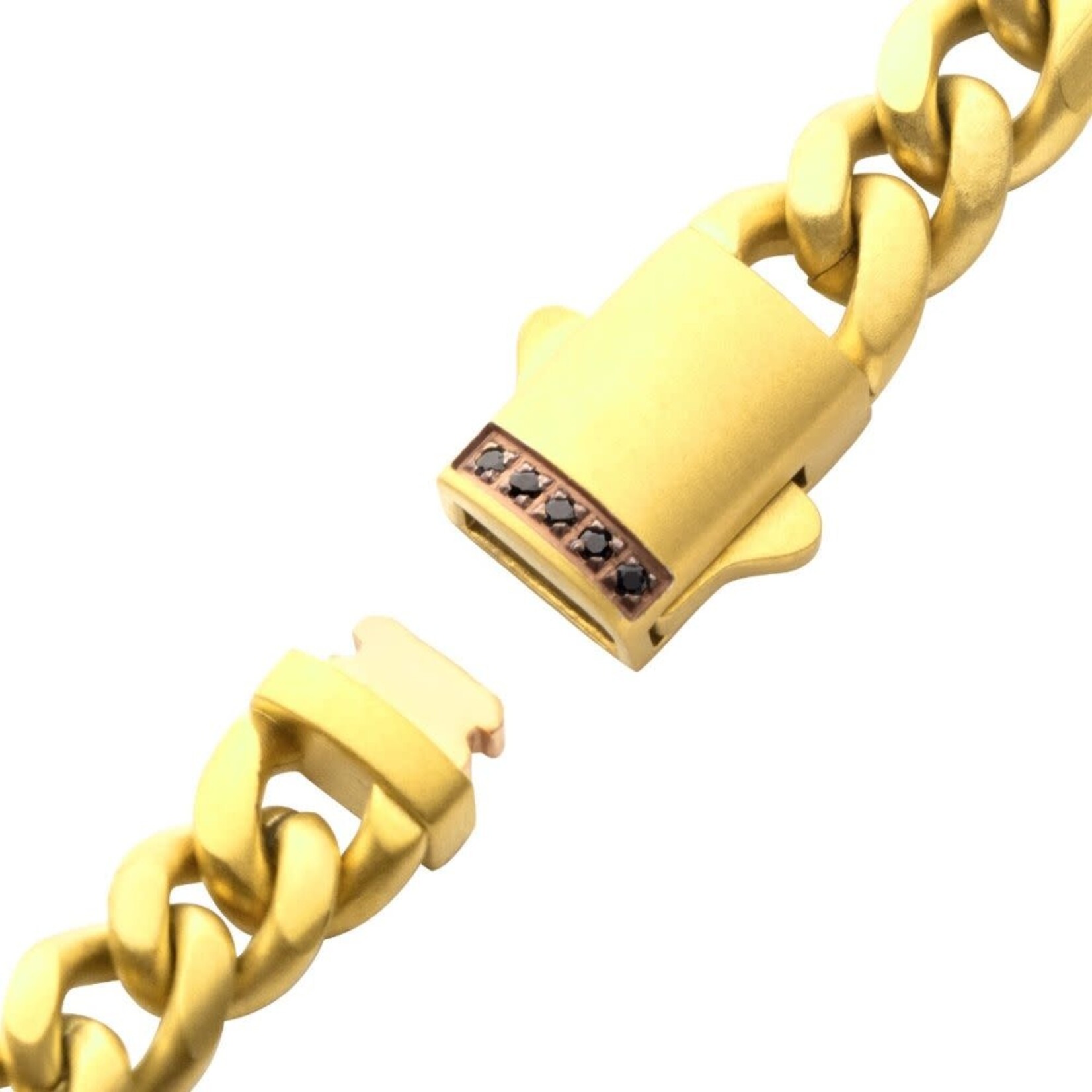 Inox 6mm 18Kt Gold IP Steel Matte Finish Miami Cuban Chain Bracelet with Genuine Black Sapphire 8"