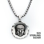 Inox 925 Silver Oxidized Buddha Head Pendant with Box Chain 20-22"