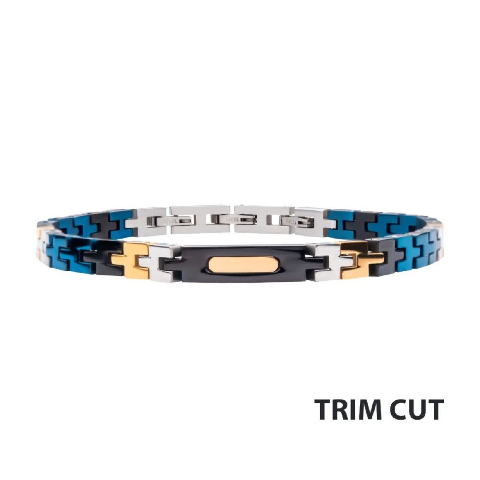 Inox Stainless Steel Trim Cut Tricolor Bracelet 7.5"-8.5"