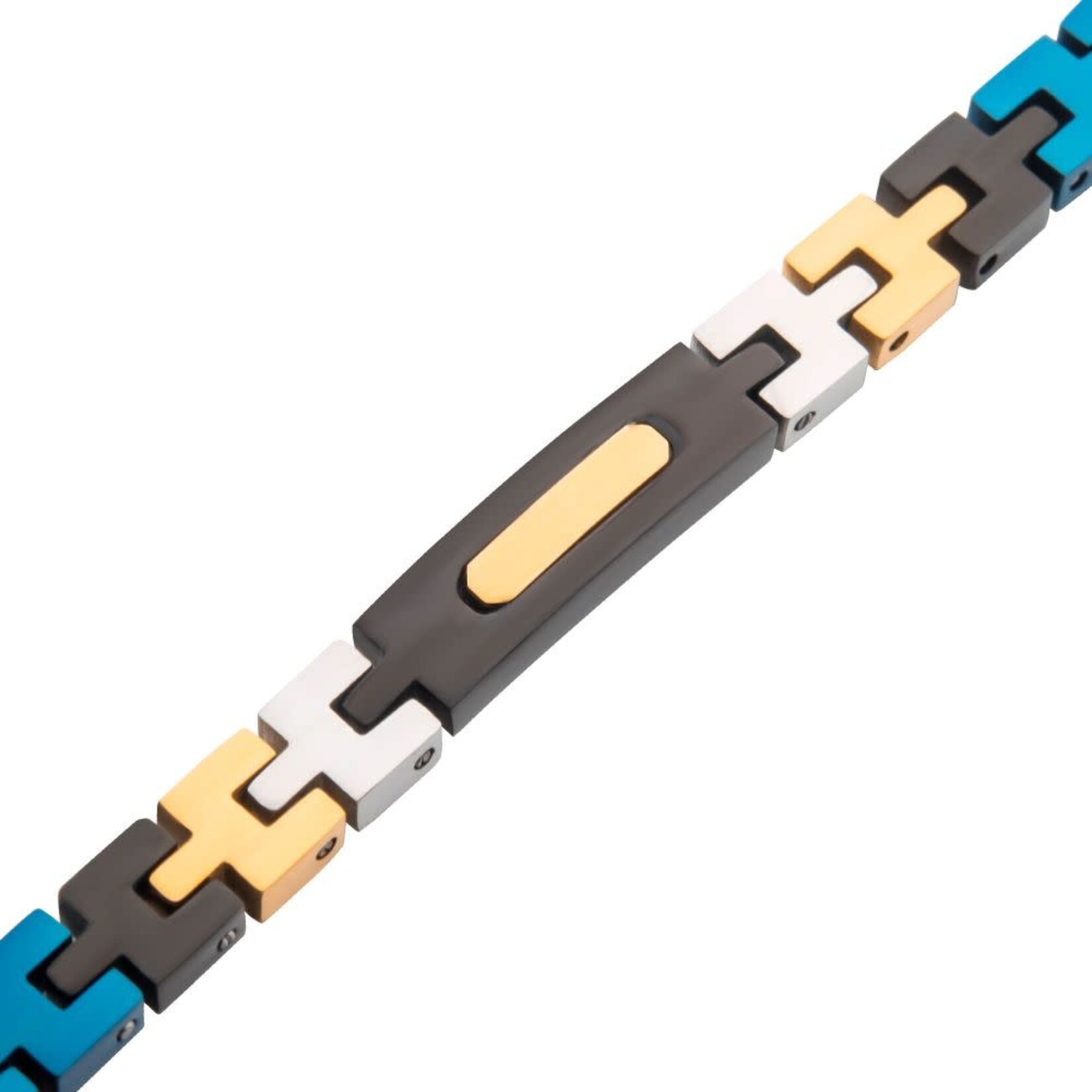 Inox Stainless Steel Trim Cut Tricolor Bracelet 7.5"-8.5"