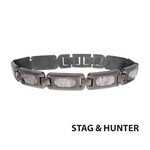 Inox Matte Finish Gun Metal IP Deer Antler Inlay Link Bracelet 8..25"-8.75"