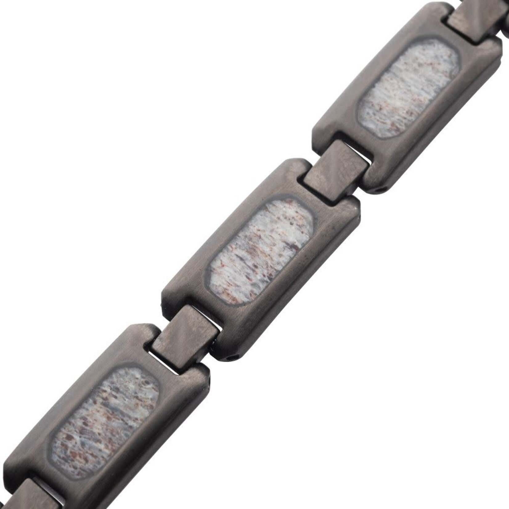 Inox Matte Finish Gun Metal IP Deer Antler Inlay Link Bracelet 8..25"-8.75"