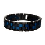 Inox Blue & Black IP with 36pcs CNC Prong Set Blue AAA CZ Link Bracelet 8.25"-8.75"