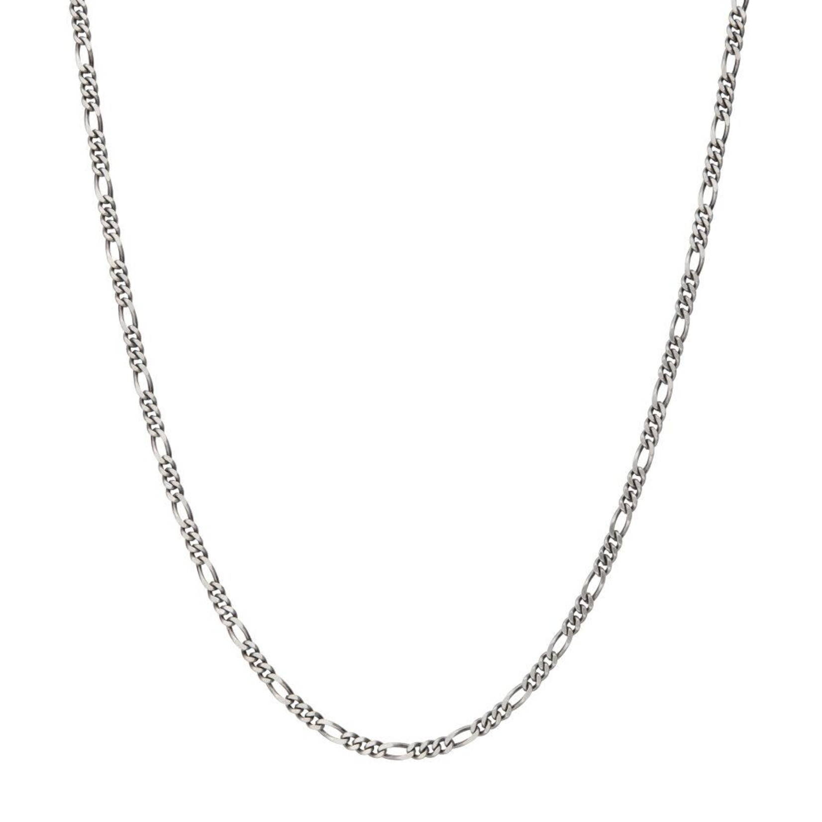 Inox 3.6mm 925 Italy Silver Black Rhodium Plated Brushed Satin Finish Figaro Chain Necklace 22"