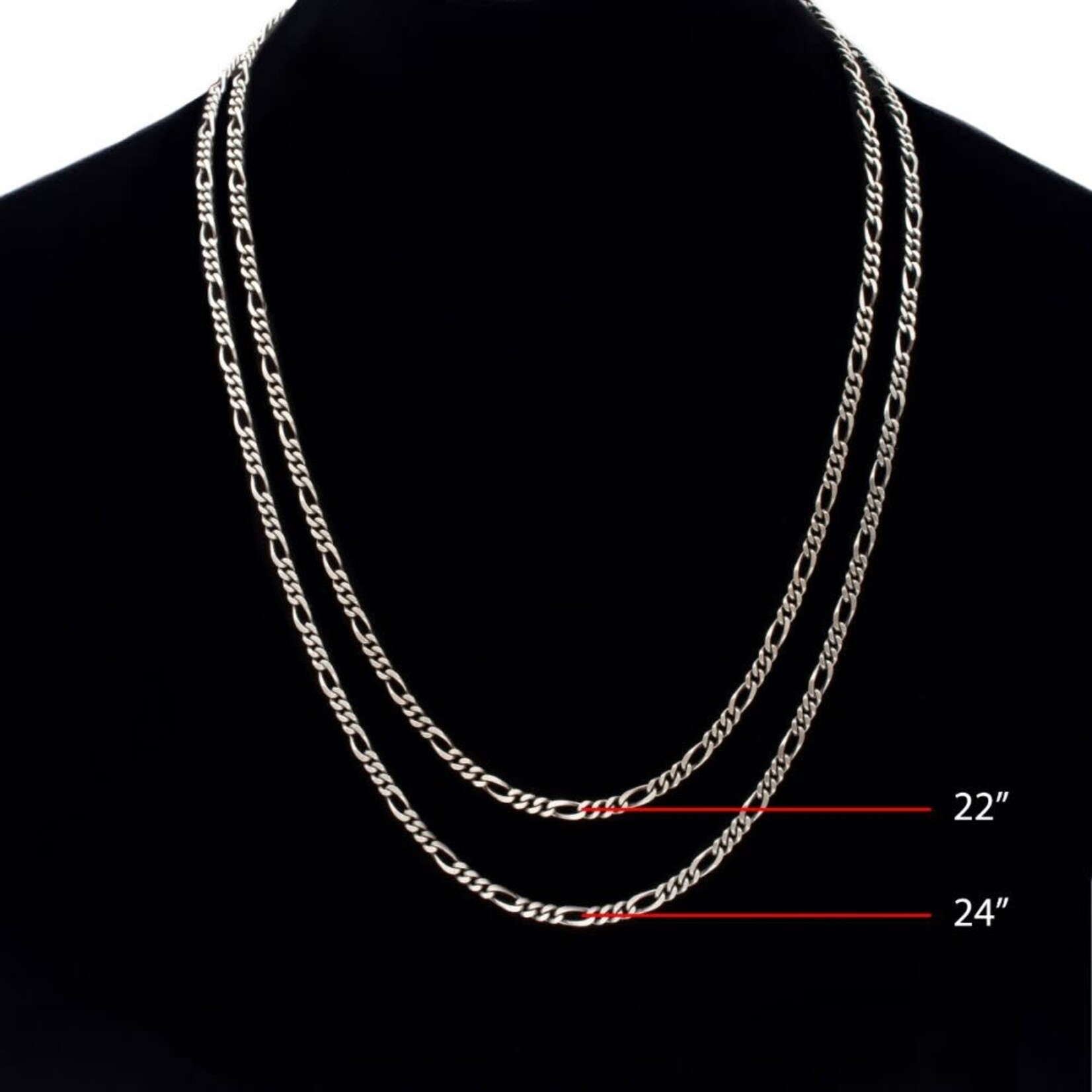 Inox 3.6mm 925 Italy Silver Black Rhodium Plated Brushed Satin Finish Figaro Chain Necklace 22"