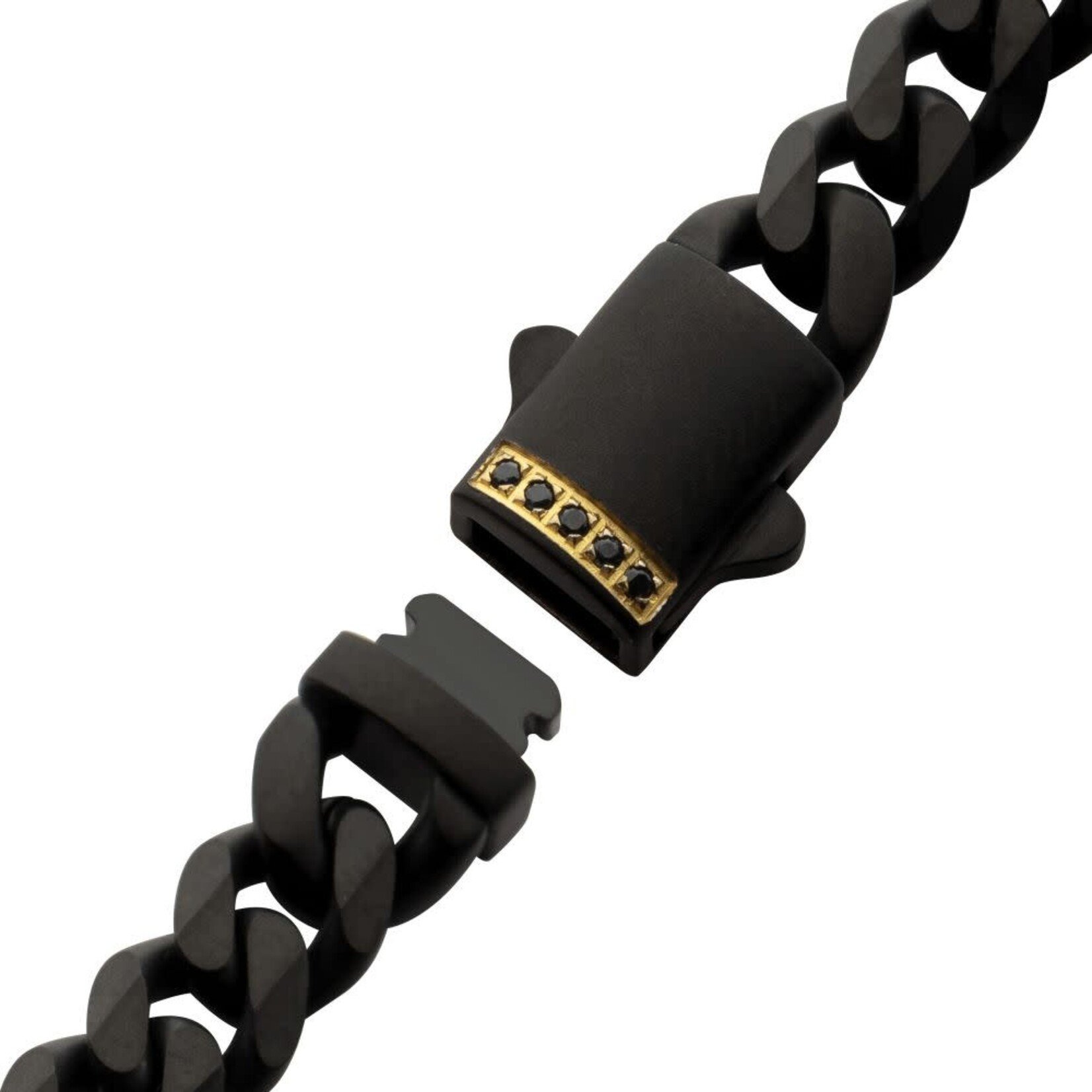 Inox 6mm Black IP Steel Matte Finish Miami Cuban Chain Bracelet with Genuine Black Sapphire Gem 8"