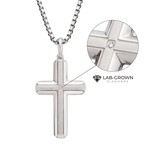 Inox Stainless Steel Lab-Grown Diamond Brushed Finish Cross Pendant 24"