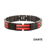 Inox Stainless Steel Matte Black & Red IP Dante Link Bracelet 7.75"-8.25"