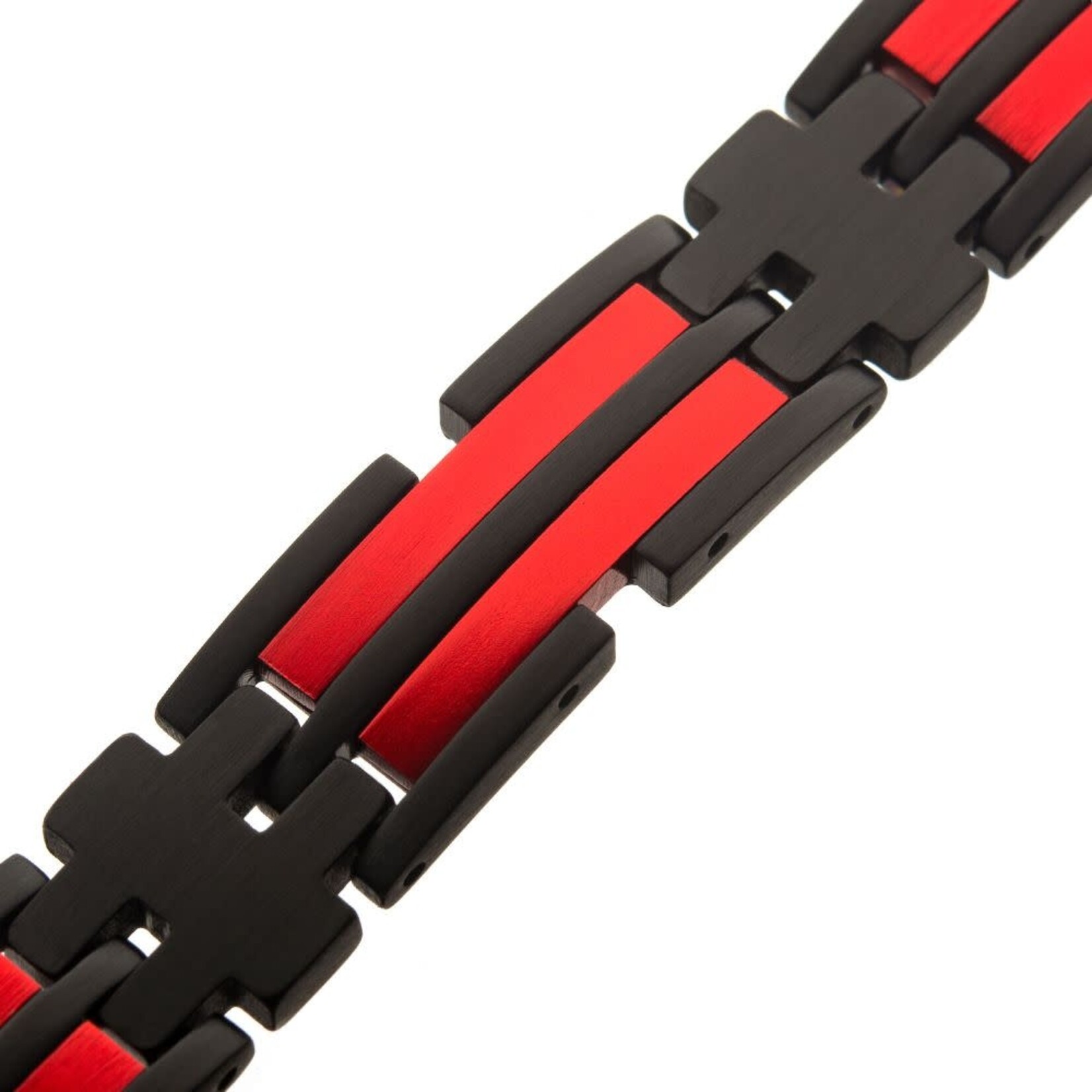 Inox Stainless Steel Matte Black & Red IP Dante Link Bracelet 7.75"-8.25"