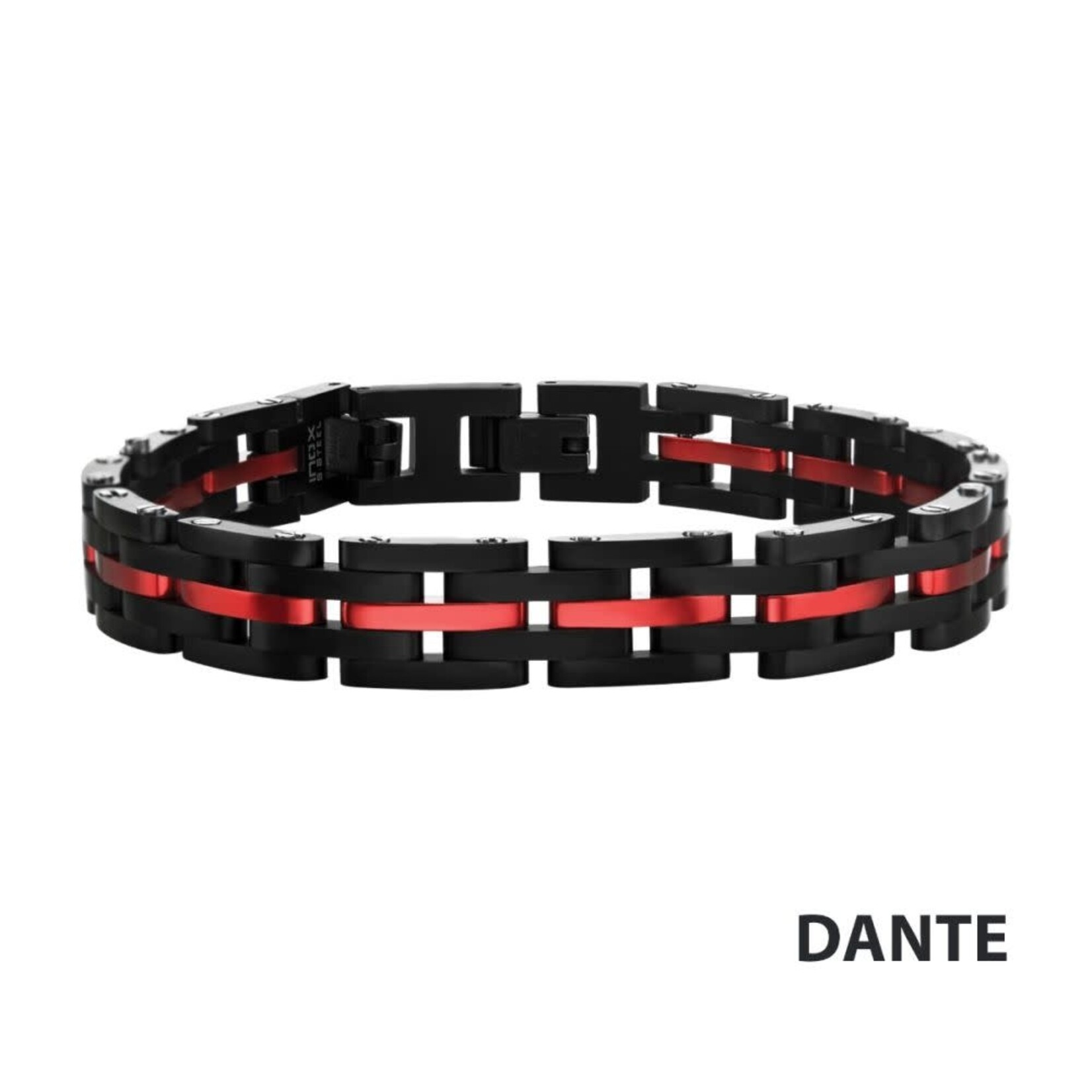 Inox Dante - Black & Red Steel & Link Sizeable Bracelet 7.75"-8.75"