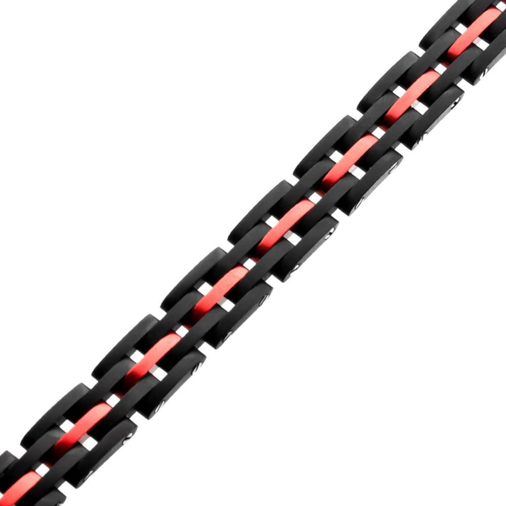 Inox Dante - Black & Red Steel & Link Sizeable Bracelet 7.75"-8.75"