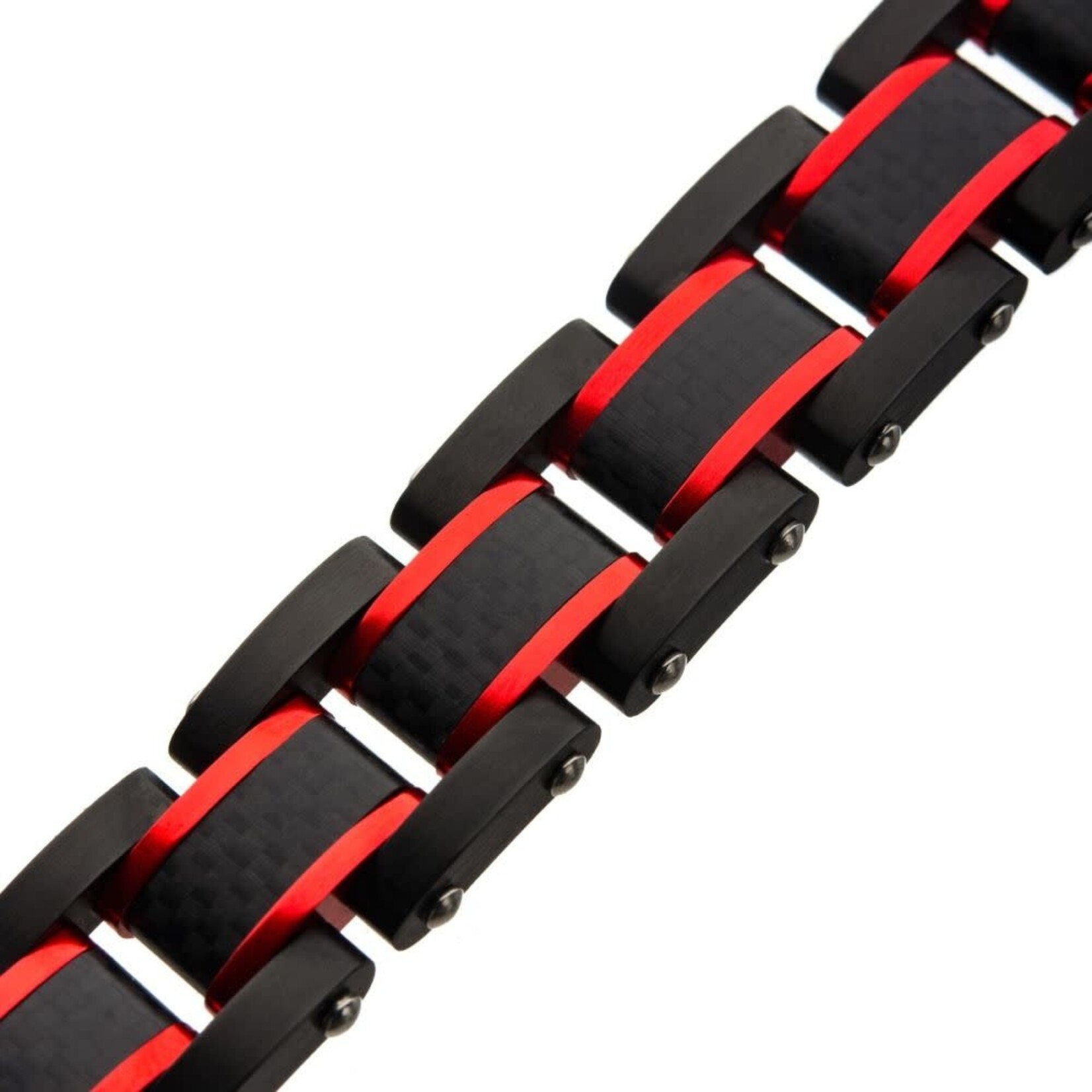 Inox Dante - Black & Red Steel Matte  Carbon Fiber & Link Sizeable Bracelet 7.75"-8.25"