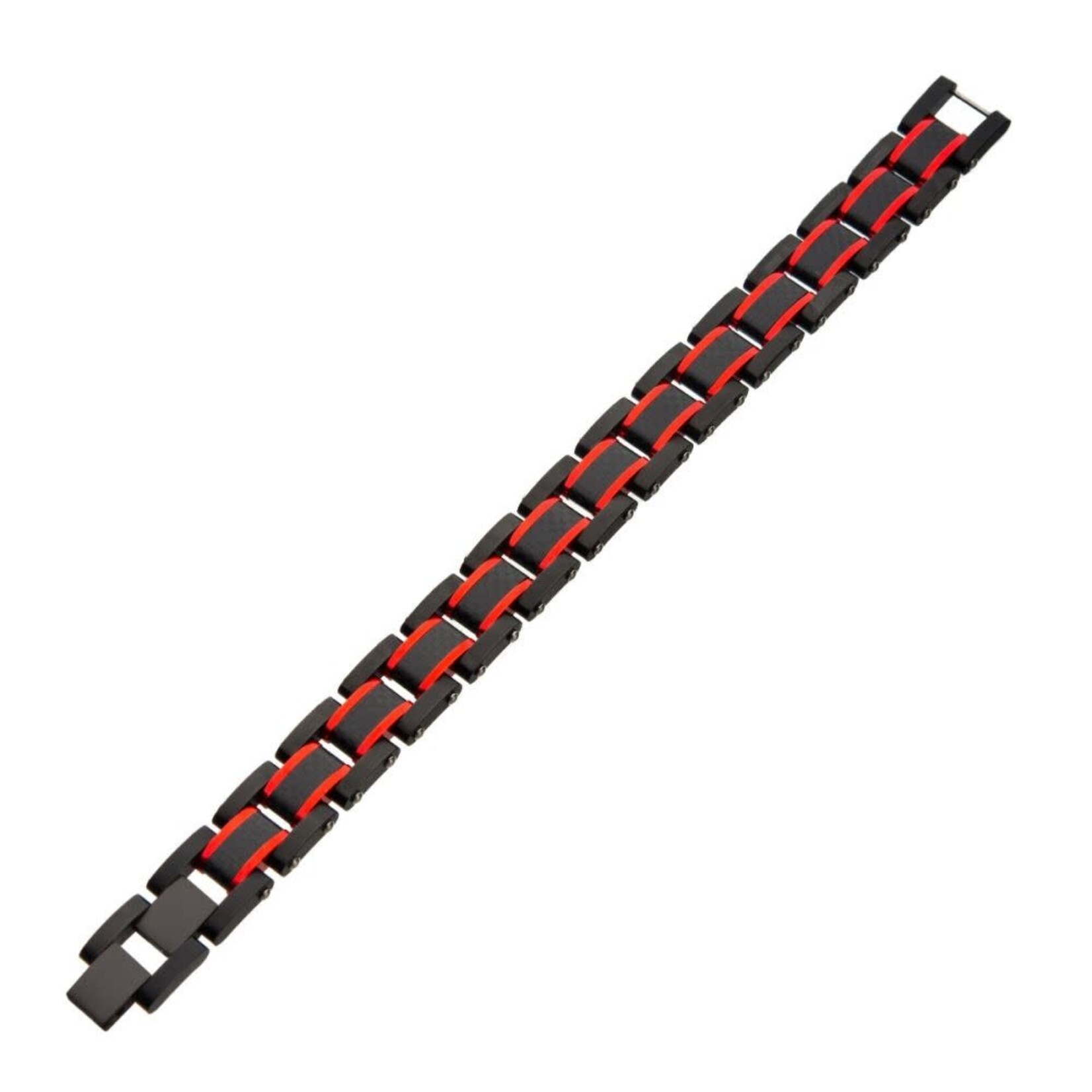 Inox Dante - Black & Red Steel Matte  Carbon Fiber & Link Sizeable Bracelet 7.75"-8.25"
