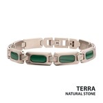 Inox Matte Finish Stainless Steel Malachite Stone Inlay Sizeable Link Bracelet 8"-8.5"