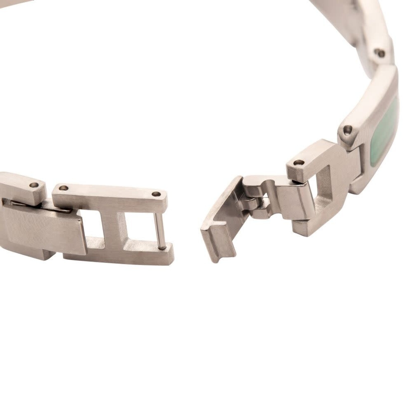 Inox Matte Finish Stainless Steel Malachite Stone Inlay Sizeable Link Bracelet 8"-8.5"
