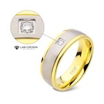 Inox 18Kt Gold IP Steel Two Tone Solitaire Accented Clear Lab-Grown Diamond Comfort Fit Ring 13