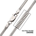 Inox 2.4mm 925 Italy Silver Black Rhodium Plated Brushed Satin Finish Snake Chain Necklace 24"