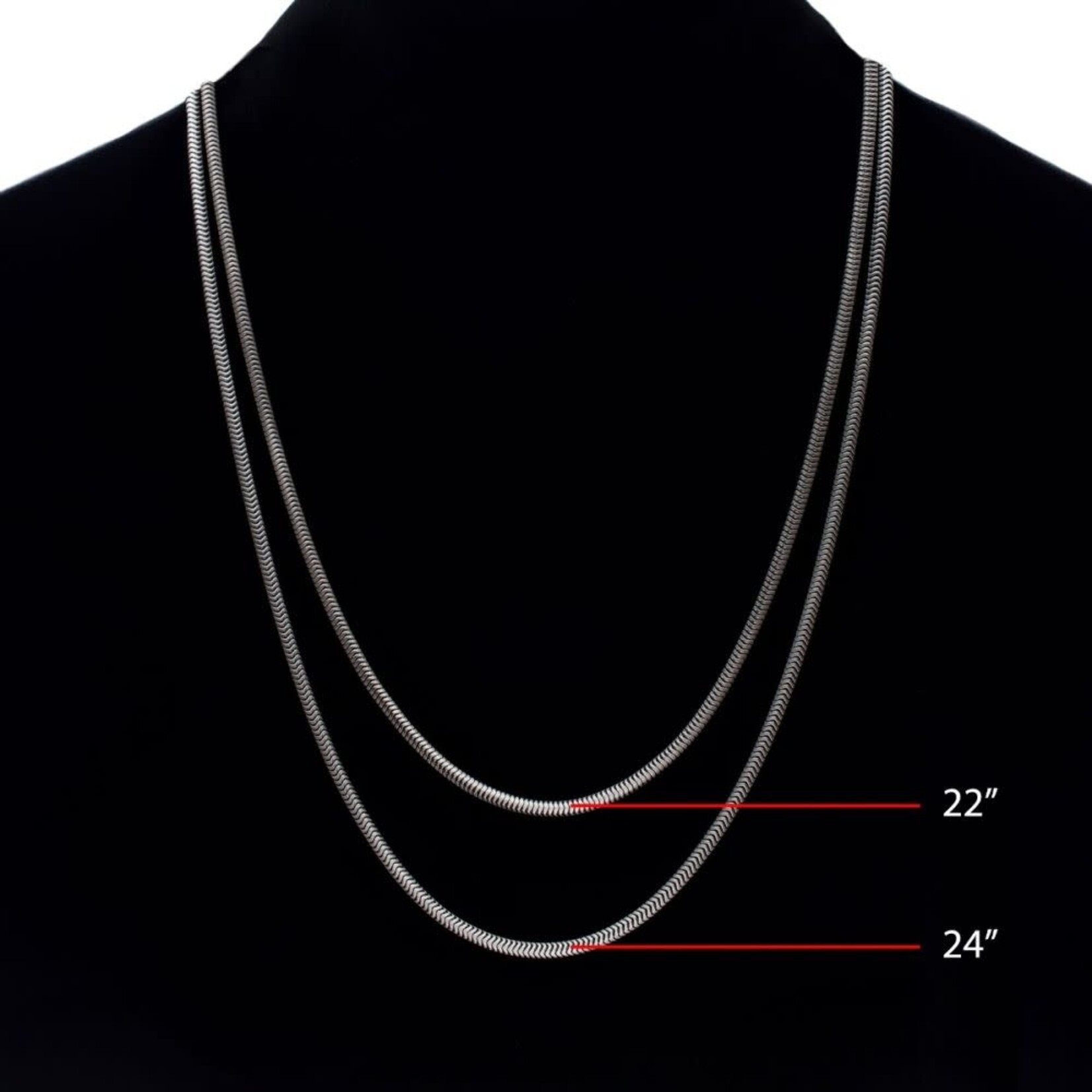 Inox 2.4mm 925 Italy Silver Black Rhodium Plated Brushed Satin Finish Snake Chain Necklace 24"