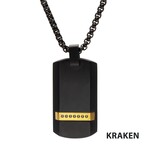 Inox Black IP Steel Genuine Black Sapphire Gem Dog Tag Pendant with Box Chain 24"