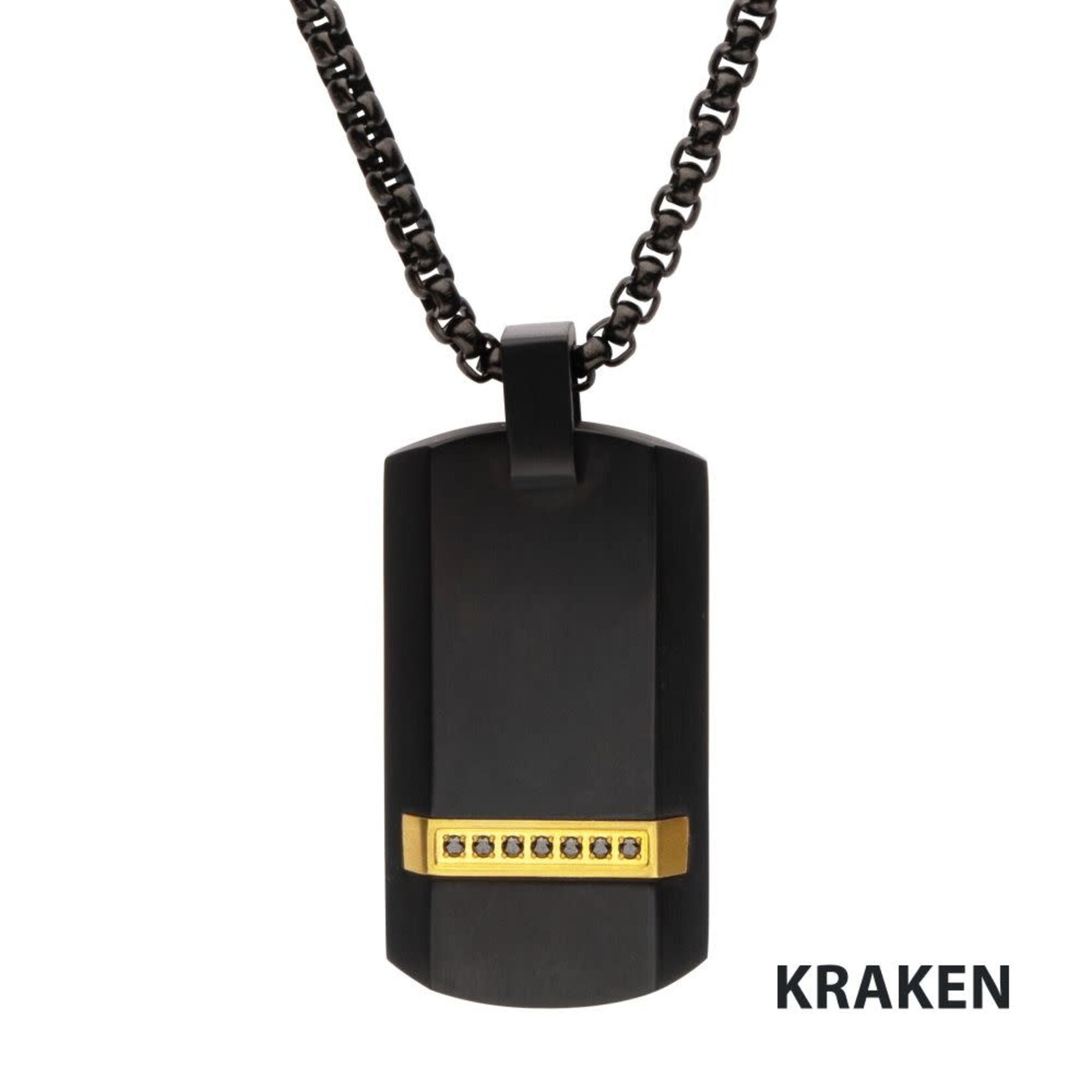Inox Black IP Steel Genuine Black Sapphire Gem Dog Tag Pendant with Box Chain 24"