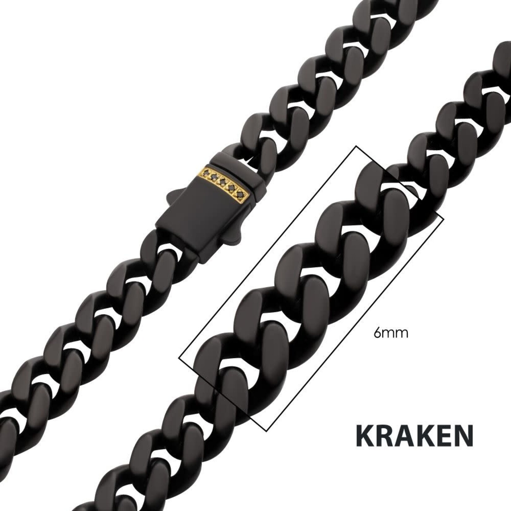 Inox 6mm Stainless Steel Black Cuban Chain w/ Black Sapphires Chain 24"