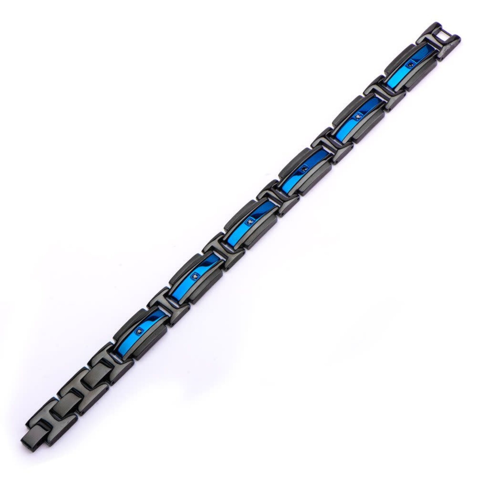 Inox Matte Black & Blue IP with Black CZ Bracelet 8"-8.5"