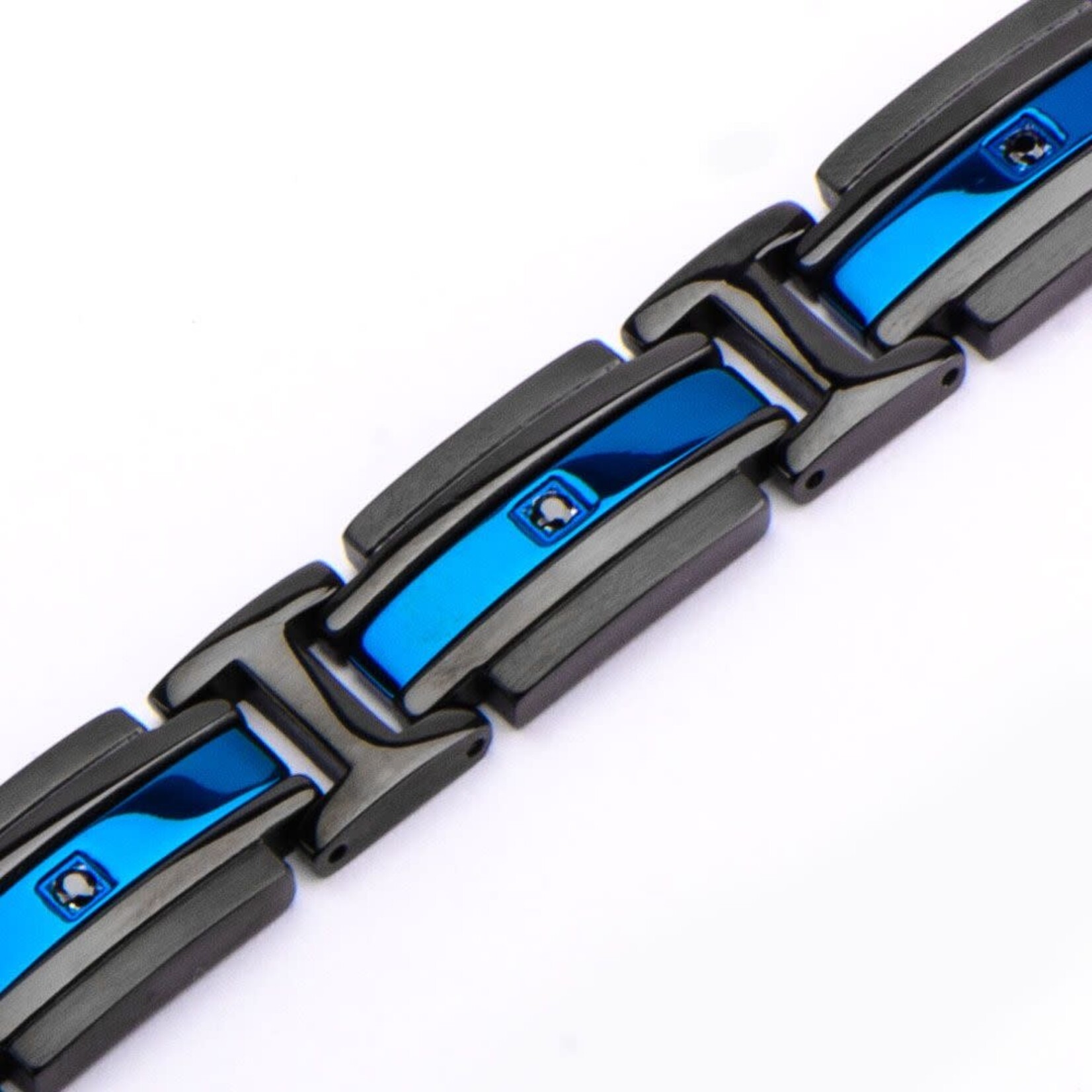 Inox Matte Black & Blue IP with Black CZ Bracelet 8"-8.5"