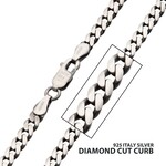 Inox 3.6mm 925 Italy Silver Black Rhodium Plated Brushed Satin Finish Diamond Cut Curb Chain Necklace 22"