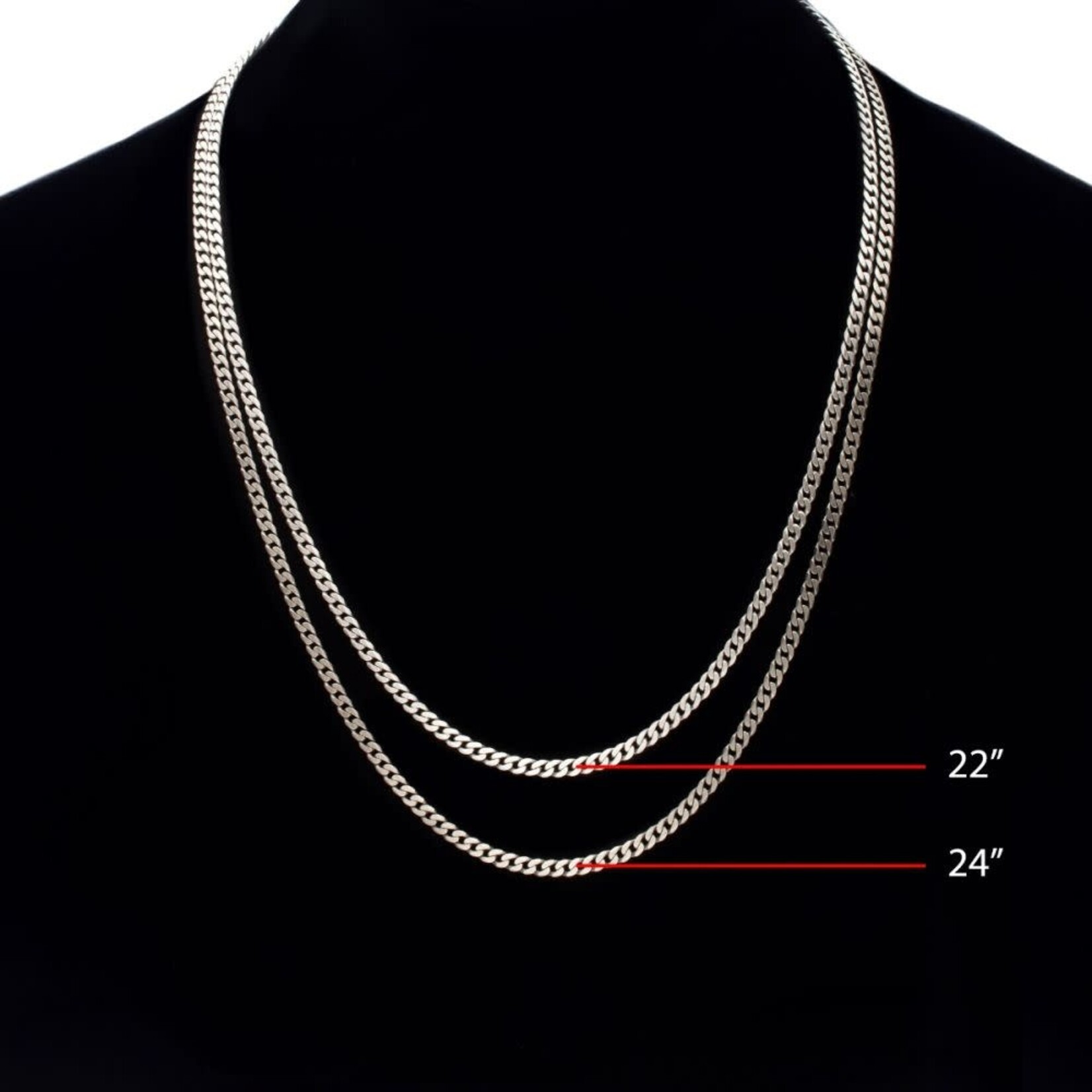 Inox 3.6mm 925 Italy Silver Black Rhodium Plated Brushed Satin Finish Diamond Cut Curb Chain Necklace 22"