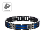 Inox Matte Black & Blue IP Link Bracelet 7.75"-8.25"