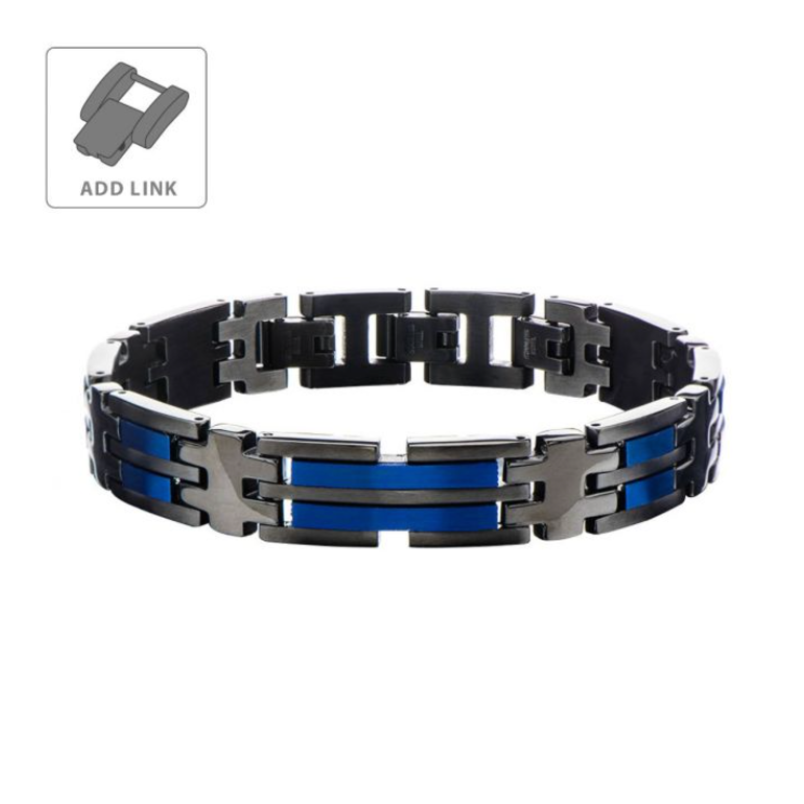 Inox Matte Black & Blue IP Link Bracelet 7.75"-8.25"