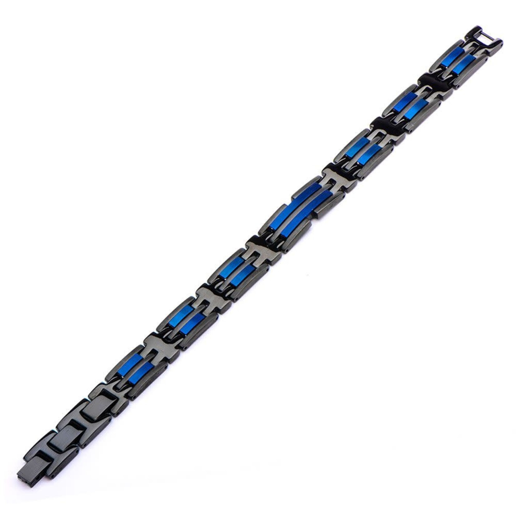Inox Matte Black & Blue IP Link Bracelet 7.75"-8.25"
