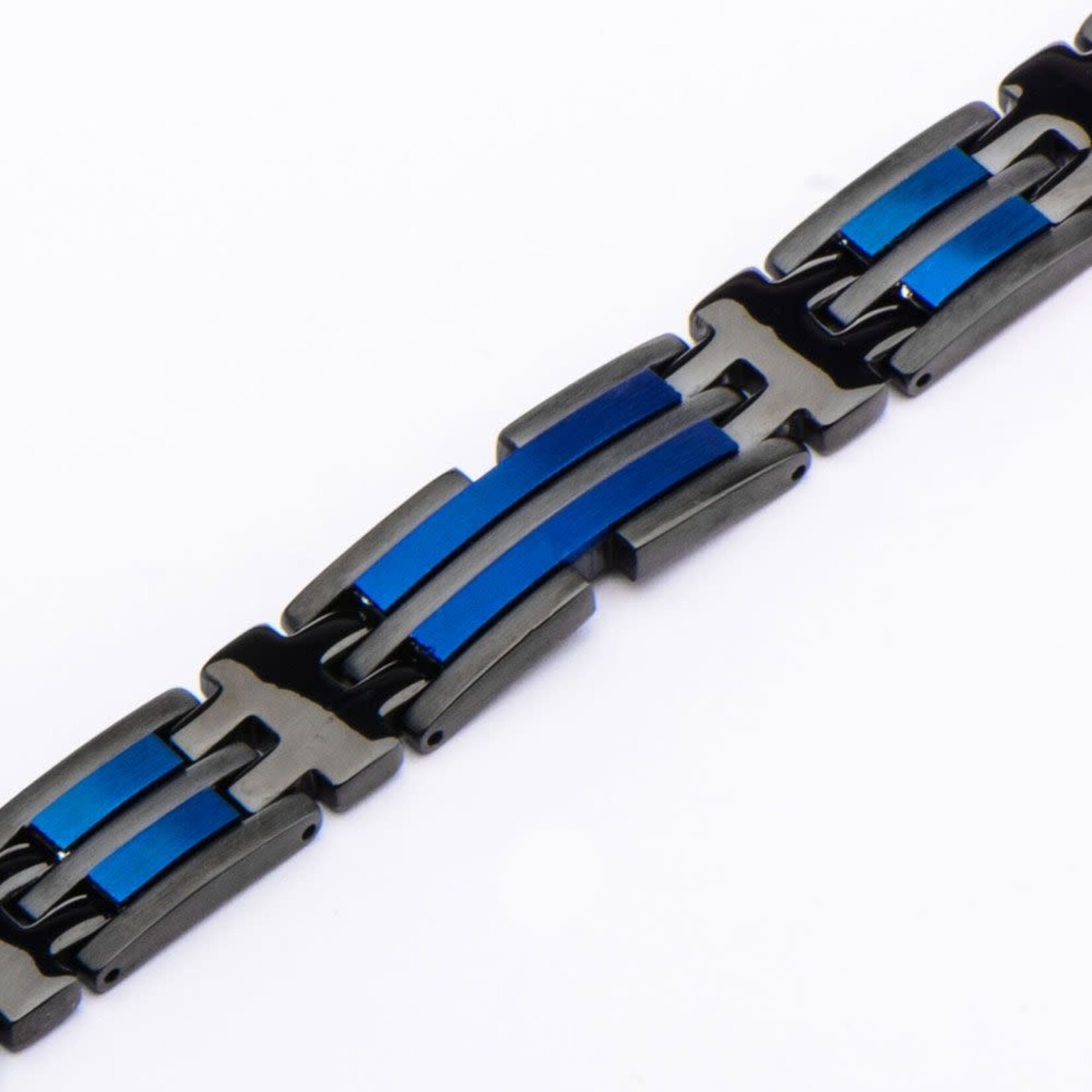 Inox Matte Black & Blue IP Link Bracelet 7.75"-8.25"