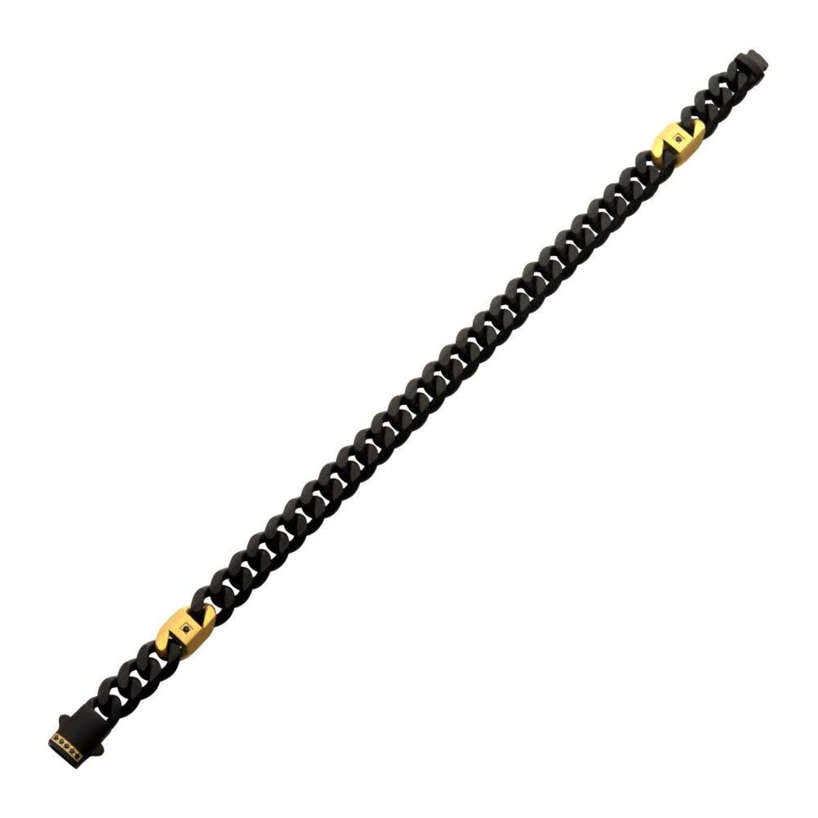 Inox 8mm Black IP Steel Matte Finish Miami Cuban Chain Bracelet with Genuine Black Sapphire Gem 8"