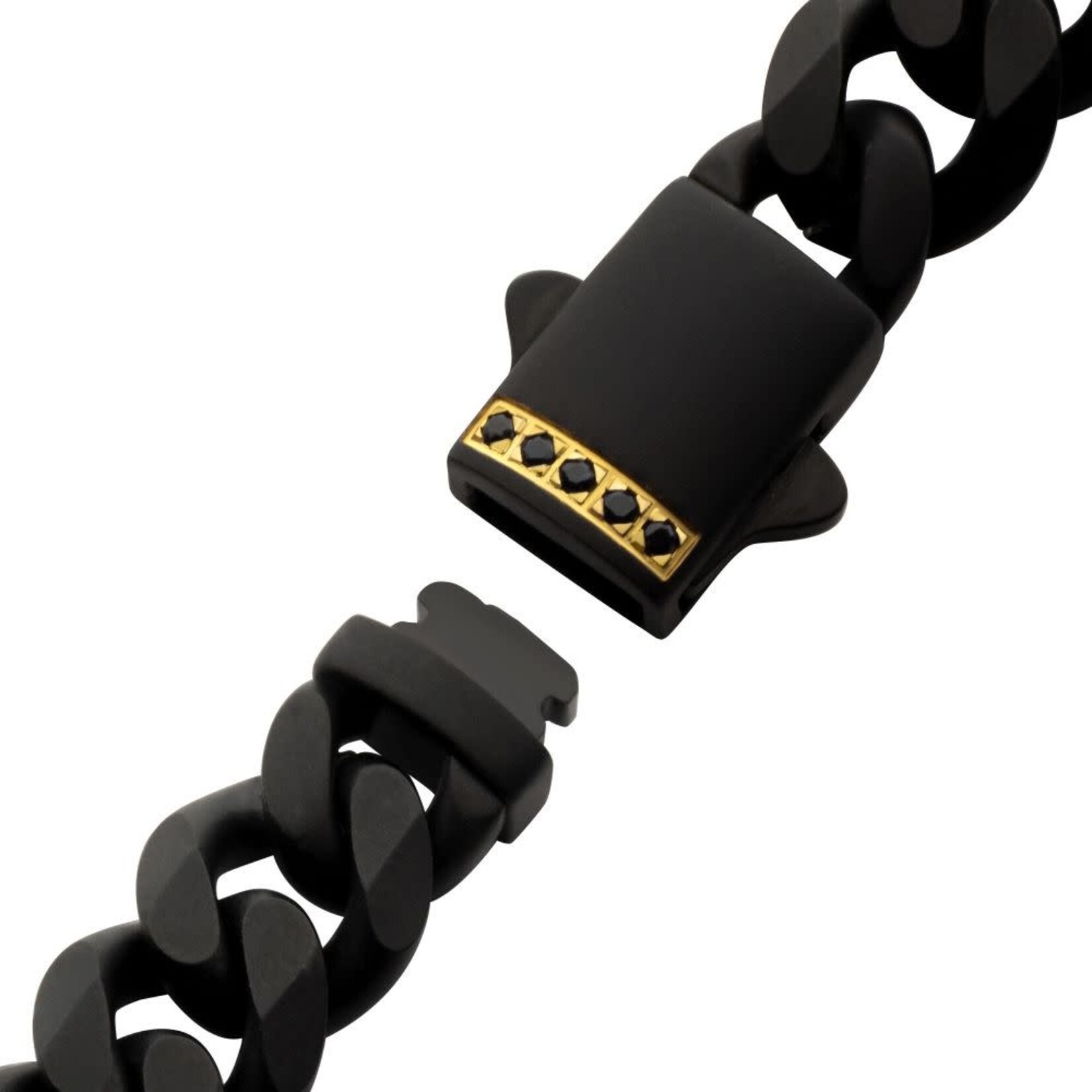 Inox 8mm Black IP Steel Matte Finish Miami Cuban Chain Bracelet with Genuine Black Sapphire Gem 8"