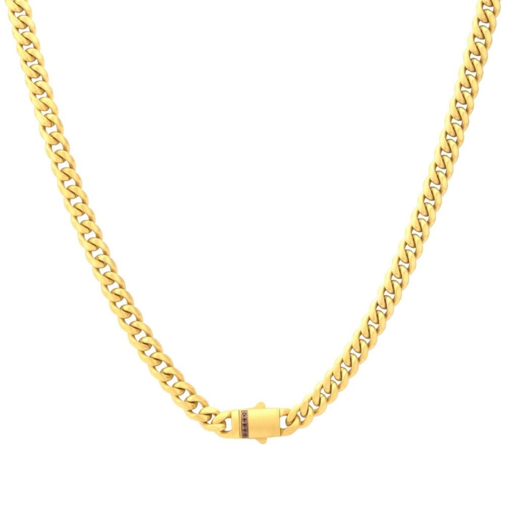 Inox 6mm 18Kt Gold IP Steel Matte Finish Miami Cuban Chain Necklace Genuine Black Sapphire 22"