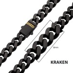 Inox 8mm Black IP Steel Matte Finish Miami Cuban Chain Necklace with Genuine Black Sapphire Gem 22"
