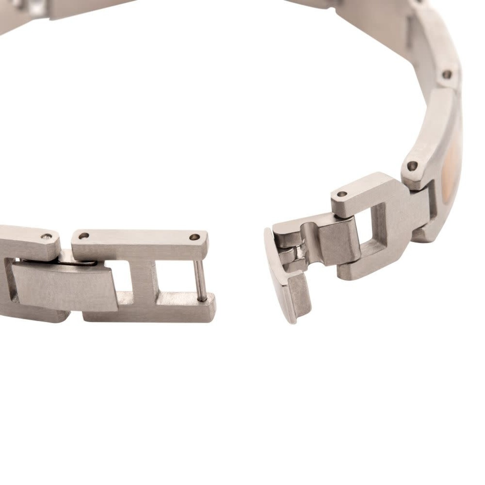 Inox Matte Finish Stainless Steel Tiger Eye Stone Inlay Sizeable Link Bracelet 8"-8.5"