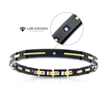 Inox 18Kt Gold IP Stainless Steel Two Tone Black IP Lab-Grown Diamond Link Bracelet 7.5"-8.5"