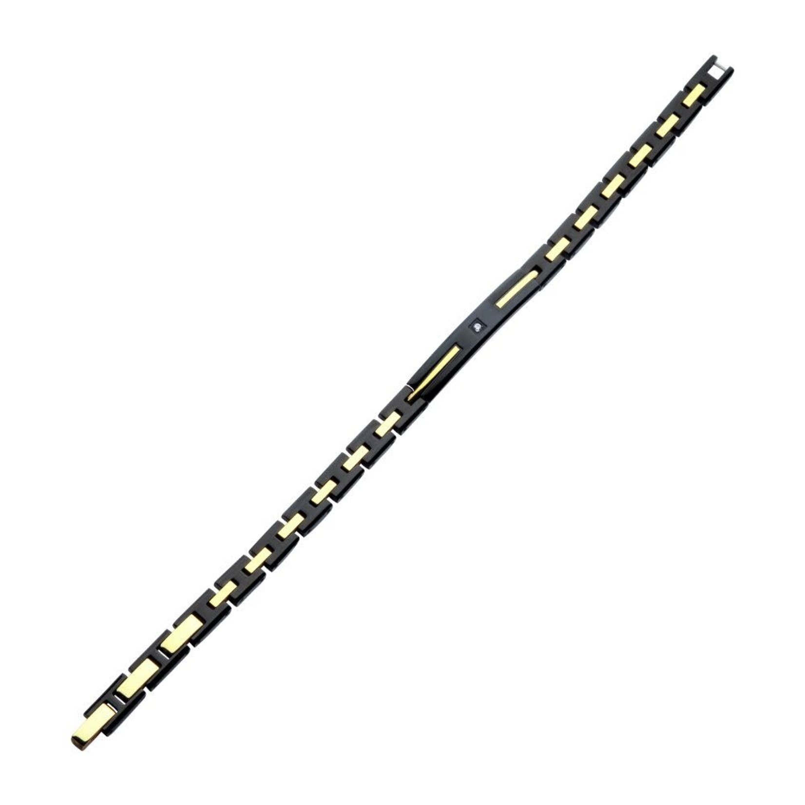 Inox 18Kt Gold IP Stainless Steel Two Tone Black IP Lab-Grown Diamond Link Bracelet 7.5"-8.5"