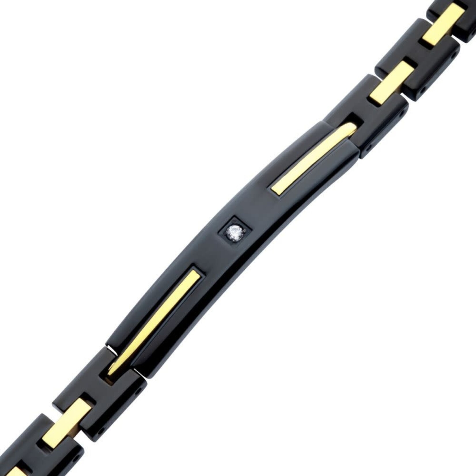 Inox 18Kt Gold IP Stainless Steel Two Tone Black IP Lab-Grown Diamond Link Bracelet 7.5"-8.5"