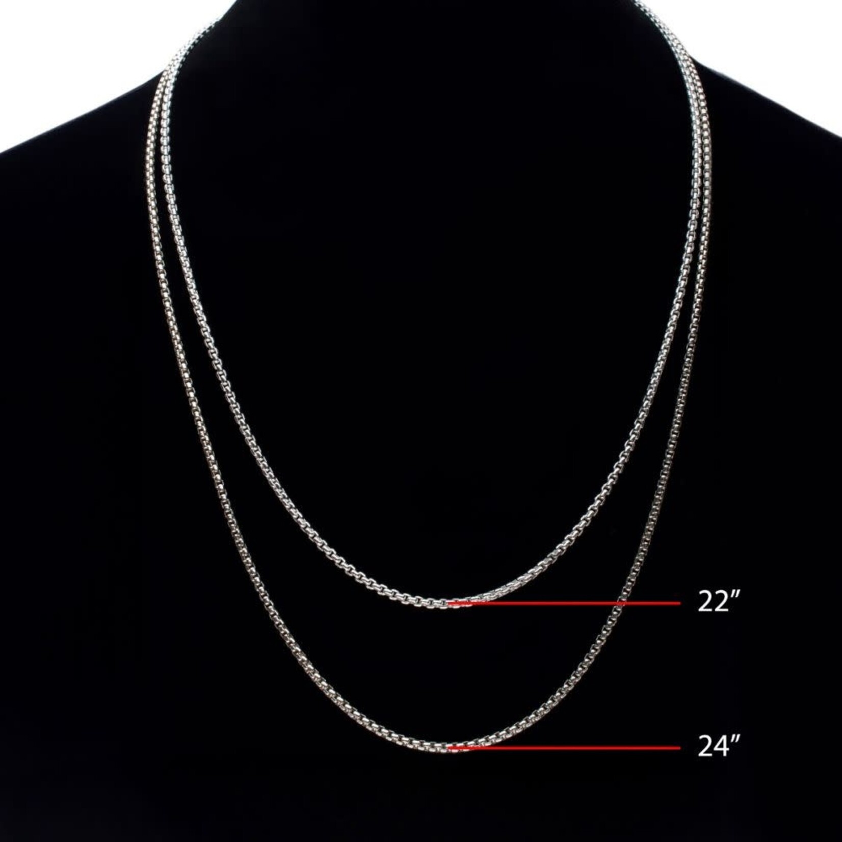 Inox 2.6mm 925 Italy Silver Black Rhodium Plated Brushed Satin Finish Box Chain Necklace 22"